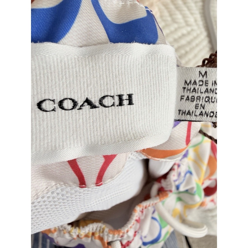 Coach Signature Swim Trunks Men M Multicolor Logo Print Drawstring Shorts Beach - Picture 5 of 8